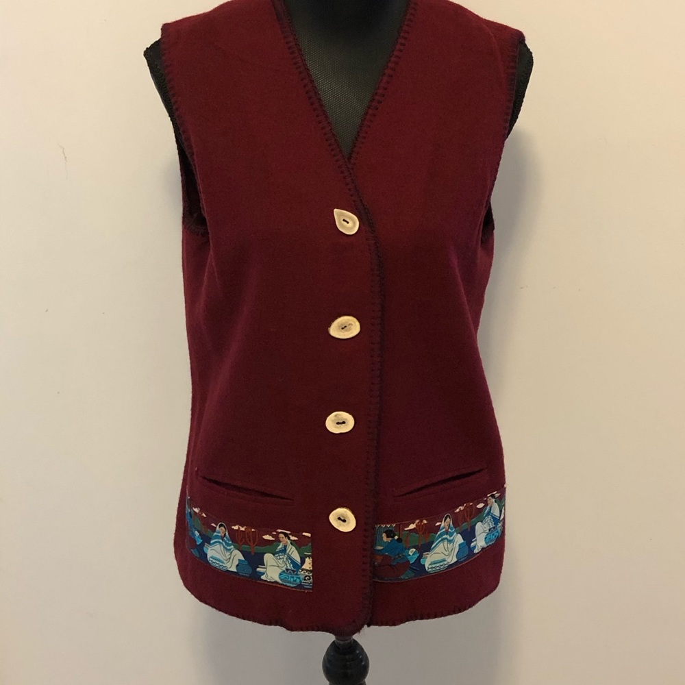 Southwestern Style Ladies Wool Vest Burgundy